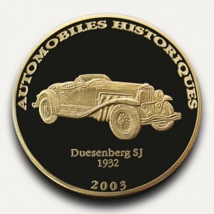 Реверс монеты Конго - ДРК, 10 франков, 2003, Duesenberg SJ 1932
