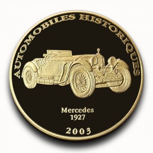 Реверс монеты Конго - ДРК, 10 франков, 2003, Mercedes 1927