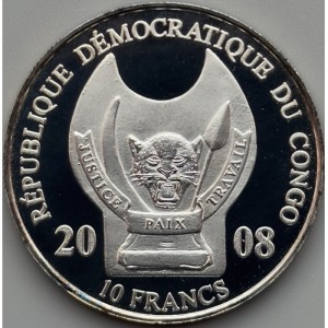 Аверс монеты Конго - ДРК, 10 франков, 2008, 100-летие авиации. Отто Лилиенталь