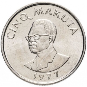 Аверс монеты Конго - ДРК, 5 макут, 1977