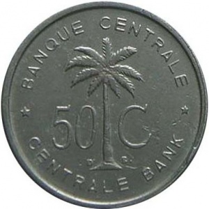 Реверс монеты Конго - ДРК, 50 сантимов, 1954-1955