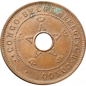 Аверс монеты Конго - ДРК, 2 сантима, 1910-1919