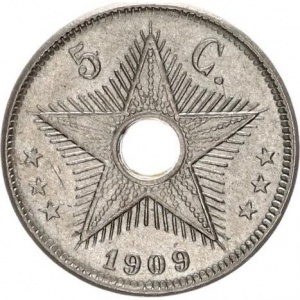 Реверс монеты Конго - ДРК, 5 сантимов, 1909
