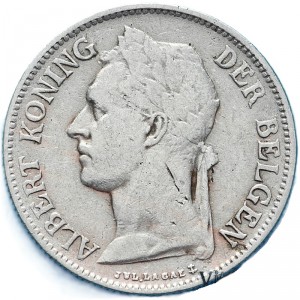 Аверс монеты Конго - ДРК, 50 сантимов, 1921-1929, Надпись на голландском - 'ALBERT KONING DER BELGEN'
