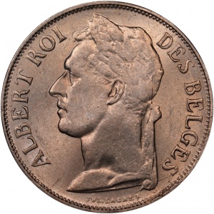 Аверс монеты Конго - ДРК, 1 франк, 1920-1930, Надпись на французском - 'ALBERT ROI DES BELGES'