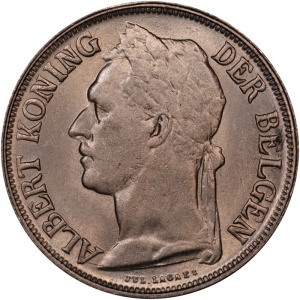Аверс монеты Конго - ДРК, 1 франк, 1920-1929, Надпись на голландском - 'ALBERT KONING DER BELGEN'