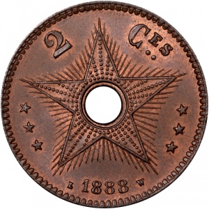 Реверс монеты Конго - ДРК, 2 сантима, 1887-1888