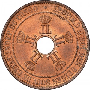 Аверс монеты Конго - ДРК, 10 сантимов, 1887-1894