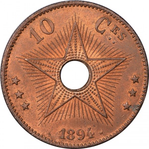 Реверс монеты Конго - ДРК, 10 сантимов, 1887-1894