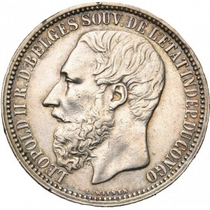 Аверс монеты Конго - ДРК, 5 франков, 1887-1896