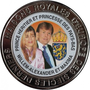 Реверс монеты Конго - ДРК, 5 франков, 1999, Нидерланды. Кронпринц Виллем-Александр и принцесса Максима