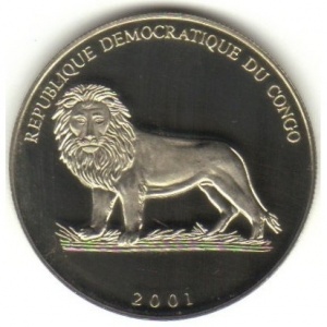 Аверс монеты Конго - ДРК, 5 франков, 2001-2002, Чемпионат мира по футболу 2006, Цветное покрытие