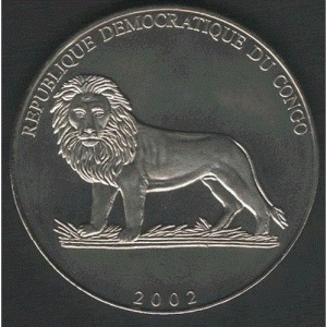 Аверс монеты Конго - ДРК, 5 франков, 2002, Чемпионат мира по футболу 2002 /флаг Германии/