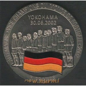 Реверс монеты Конго - ДРК, 5 франков, 2002, Чемпионат мира по футболу 2002 /флаг Германии/