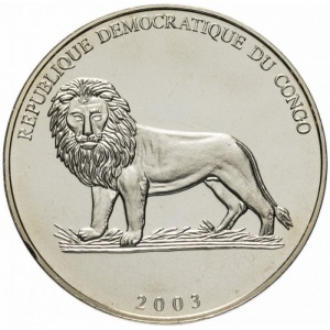 Аверс монеты Конго - ДРК, 5 франков, 2003, Чемпионат Европы по футболу 2004