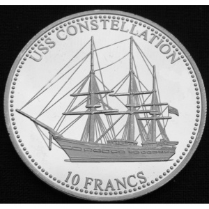 Реверс монеты Конго - ДРК, 10 франков, 2001, USS Constellation