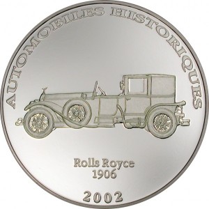 Реверс монеты Конго - ДРК, 10 франков, 2002, Rolls Royce 1906