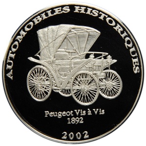 Реверс монеты Конго - ДРК, 10 франков, 2002, Peugeot Vis à Vis 1892