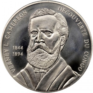 Реверс монеты Конго - ДРК, 10 франков, 2002, Верни Ловетт Кэмерон
