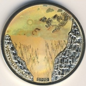 Реверс монеты Конго - ДРК, 10 франков, 2003, Водопад Виктория