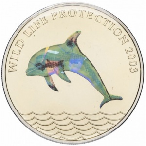 Реверс монеты Конго - ДРК, 10 франков, 2003, Охрана окружающей среды - Дельфин
