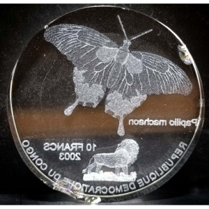 Реверс монеты Конго - ДРК, 10 франков, 2003, Бабочка парусник