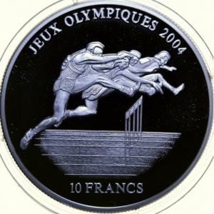 Реверс монеты Конго - ДРК, 10 франков, 2003, XXVIII летние Олимпийские Игры, Афины 2004 - Бег с барьерами