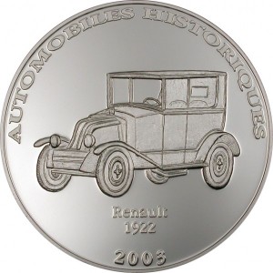 Реверс монеты Конго - ДРК, 10 франков, 2003, Renault 1922