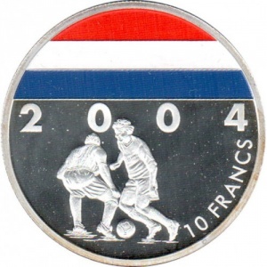 Реверс монеты Конго - ДРК, 10 франков, 2004, Футбол - Нидерланды