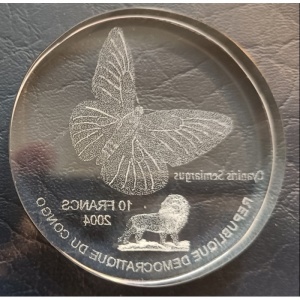 Реверс монеты Конго - ДРК, 10 франков, 2004, Голубянка лесная