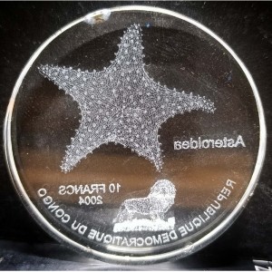 Реверс монеты Конго - ДРК, 10 франков, 2004, Морская звезда