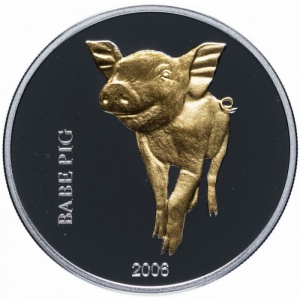 Реверс монеты Конго - ДРК, 10 франков, 2006, Поросенок Бэйб