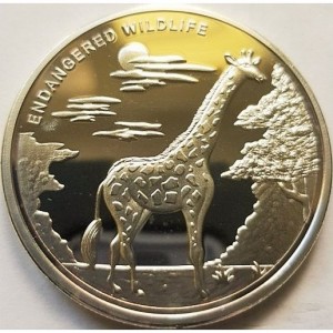Реверс монеты Конго - ДРК, 10 франков, 2007, Вымирающие виды - Жираф