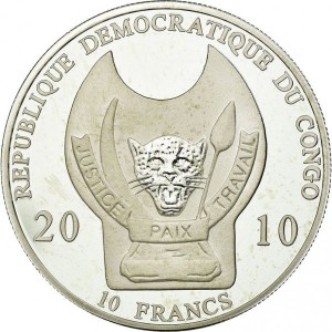 Аверс монеты Конго - ДРК, 10 франков, 2010, Воины мира - Зулус