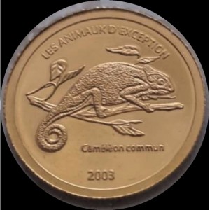 Реверс монеты Конго - ДРК, 20 франков, 2003, Исключительные животные — Хамелеон обыкновенный
