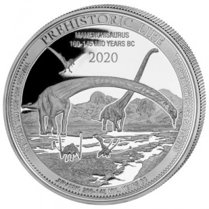 Реверс монеты Конго - ДРК, 20 франков, 2020, Доисторическая жизнь - Мамэньсизавр