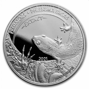 Реверс монеты Конго - ДРК, 20 франков, 2021, Вымершие хищники - Гигантский дневной геккон