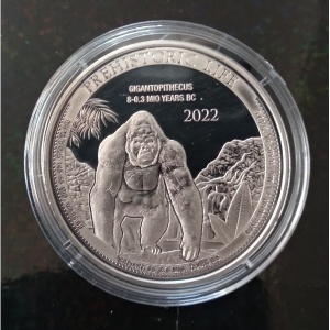 Реверс монеты Конго - ДРК, 20 франков, 2022, Доисторическая жизнь - Гигантопитек