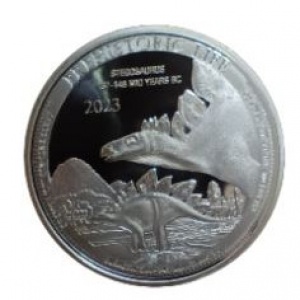 Реверс монеты Конго - ДРК, 20 франков, 2023, Доисторическая жизнь - Стегозавр