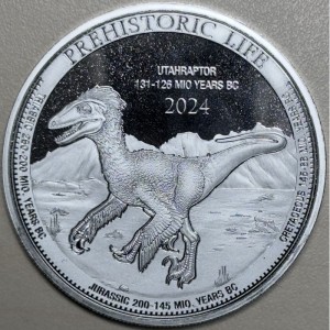 Реверс монеты Конго - ДРК, 20 франков, 2024, Доисторическая жизнь - Ютараптор