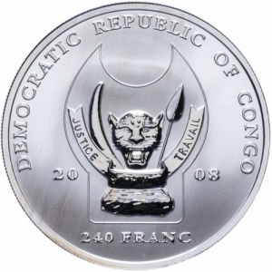 Аверс монеты Конго - ДРК, 240 франков, 2008, Большая пятёрка Африки - Африканский буйвол