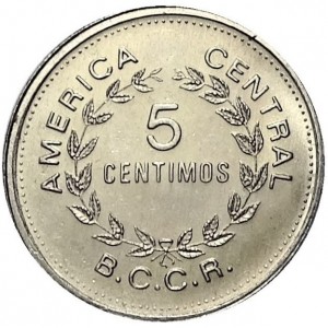 Реверс монеты Коста-Рика, 5 сентимо, 1969-1978