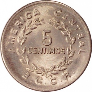 Реверс монеты Коста-Рика, 5 сентимо, 1972-1973