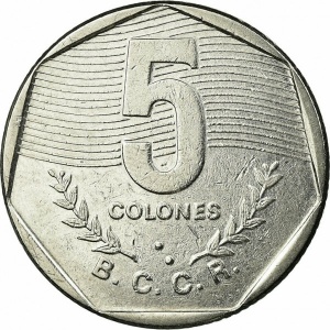 Реверс монеты Коста-Рика, 5 колонов, 1985