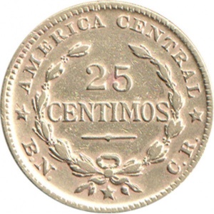 Реверс монеты Коста-Рика, 25 сентимо, 1944-1946
