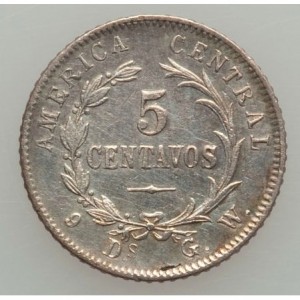 Реверс монеты Коста-Рика, 5 сентаво, 1885-1887