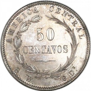 Реверс монеты Коста-Рика, 50 сентаво, 1880-1890
