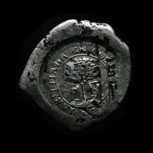 Реверс монеты Коста-Рика, 1 реал, 1846, Надчекан на кобе 1 реала (1607-1753)