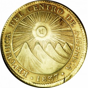 Аверс монеты Коста-Рика, 4 эскудо, 1841, Надчекан на 4 эскудо Республики Центральной Америки (1828-37)