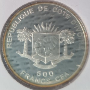Аверс монеты Кот-д'Ивуар, 500 франков, 2008, Чемпионат Европы по футболу 2008 - Женева